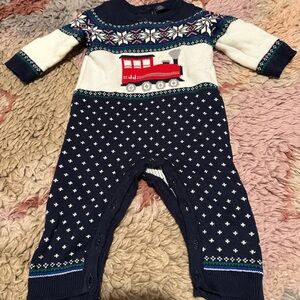 Baby Sweater Romper with Train Design